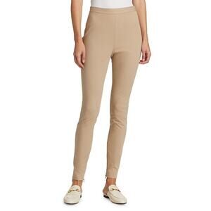 St. John NWT Ankle Zip Stretch Gabardine Pants Beige Size 6 Flat Front Side Zip